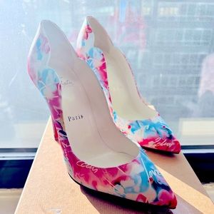 Christian louboutin size 38 heels hot chick 100 calf celeb bianco multi color
